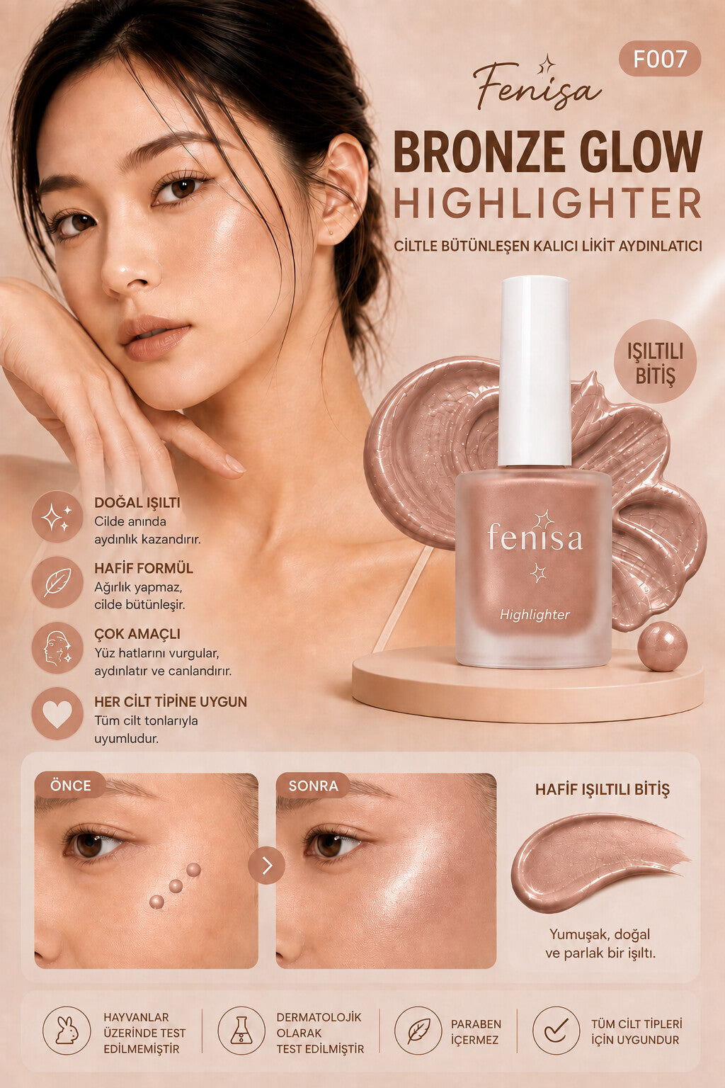 Fenisa Likit Aydınlatıcı – Bronze Glow uygulama
